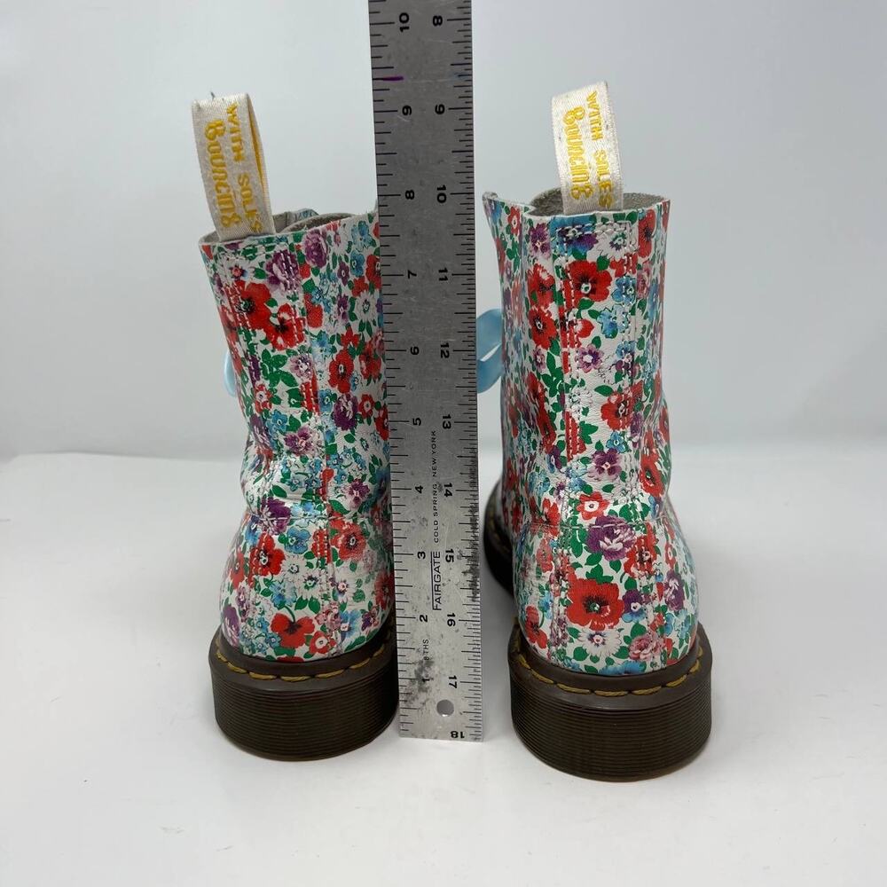 Dr. Marten Boots Women's Size 8 Blue Pascal Floral Print Ribbon Laces Combat - Picture 7 of 16